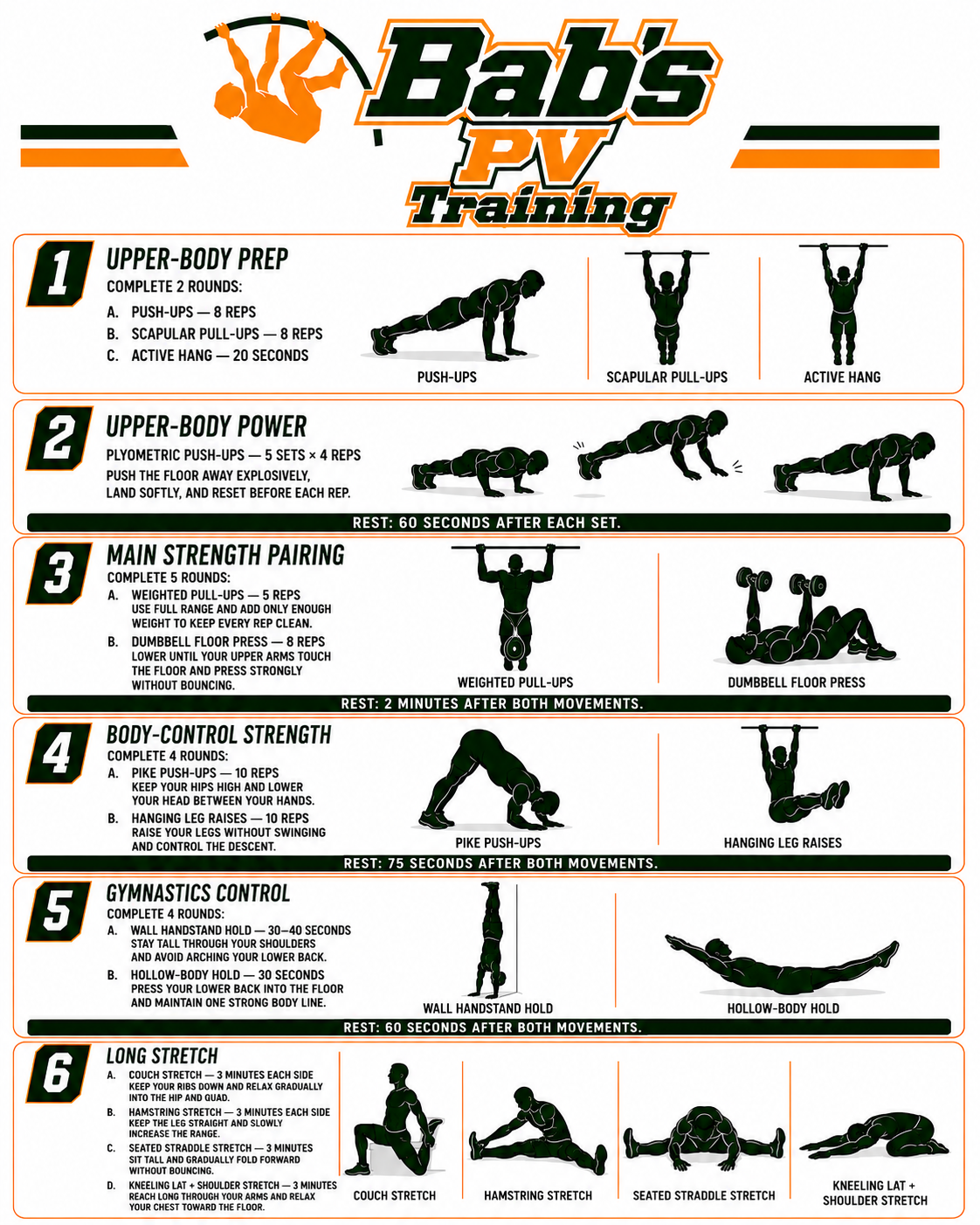Upper-Body Power + Body Control infographic workout sheet